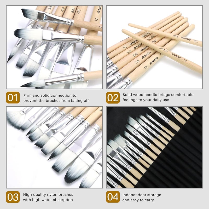 Artecho 32 PCS Paint Brushes for Acrylic Painting, Acrylic Paint Brushes for Oil, Watercolor, Acrylic, Gouache and Canvas Painting - Image 5